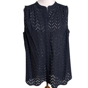 JCPenney Blue Eyelet Sleeveless Blouse
